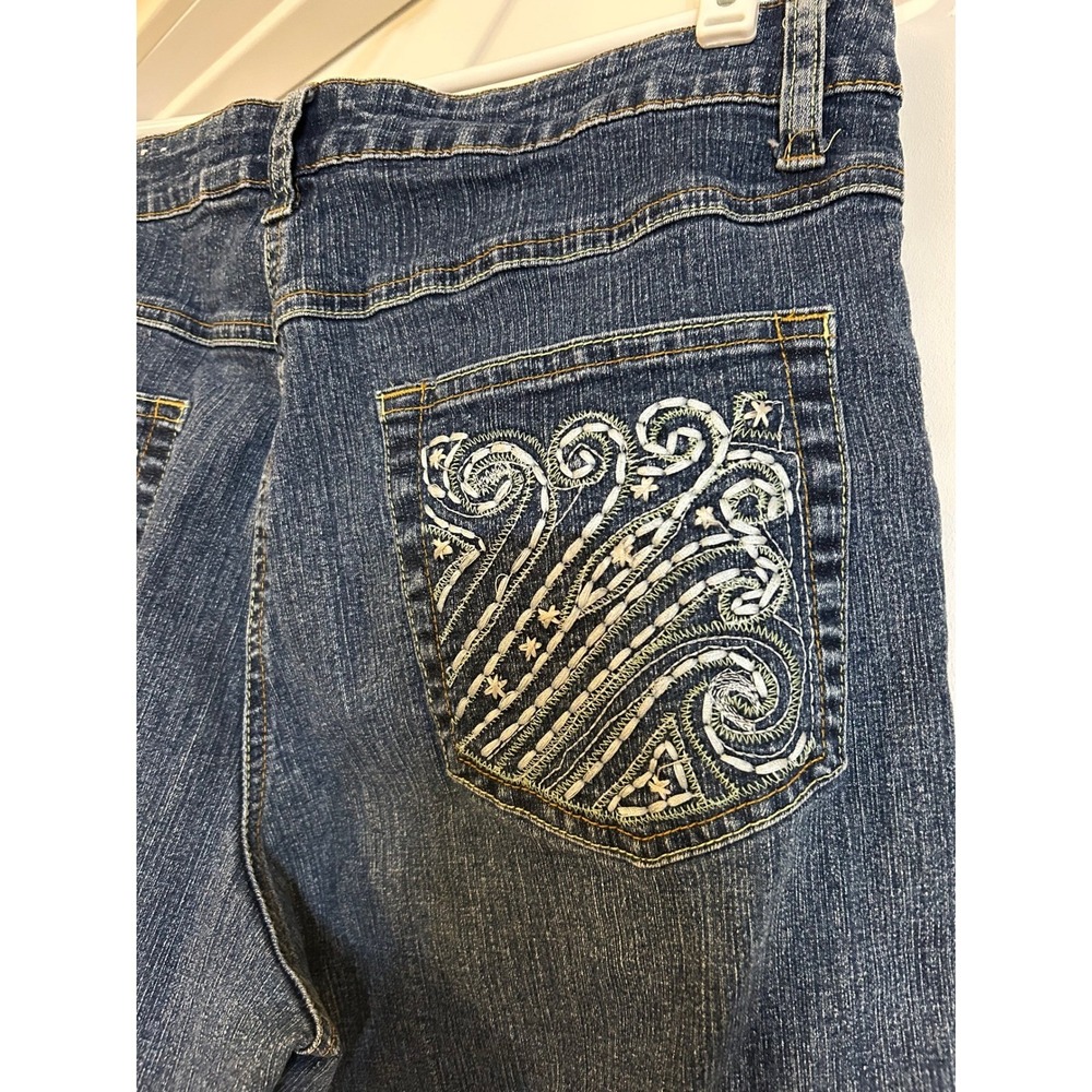 Westport Womens Denim Jeans Embroidered Pockets Blue 14 Straight Leg‎ Mid Rise